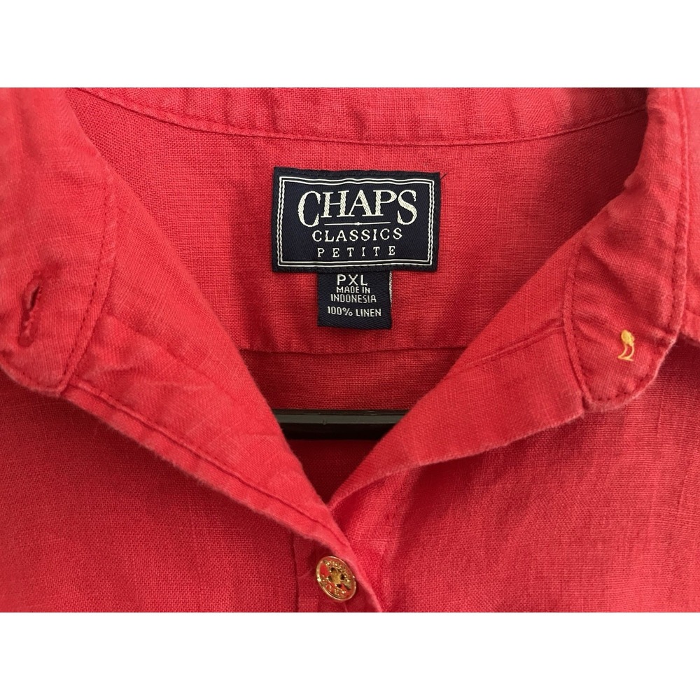 Chaps Classics 100% Linen Shirt XLP Red Long Sleeve Gold Buttons - Picture 5 of 6